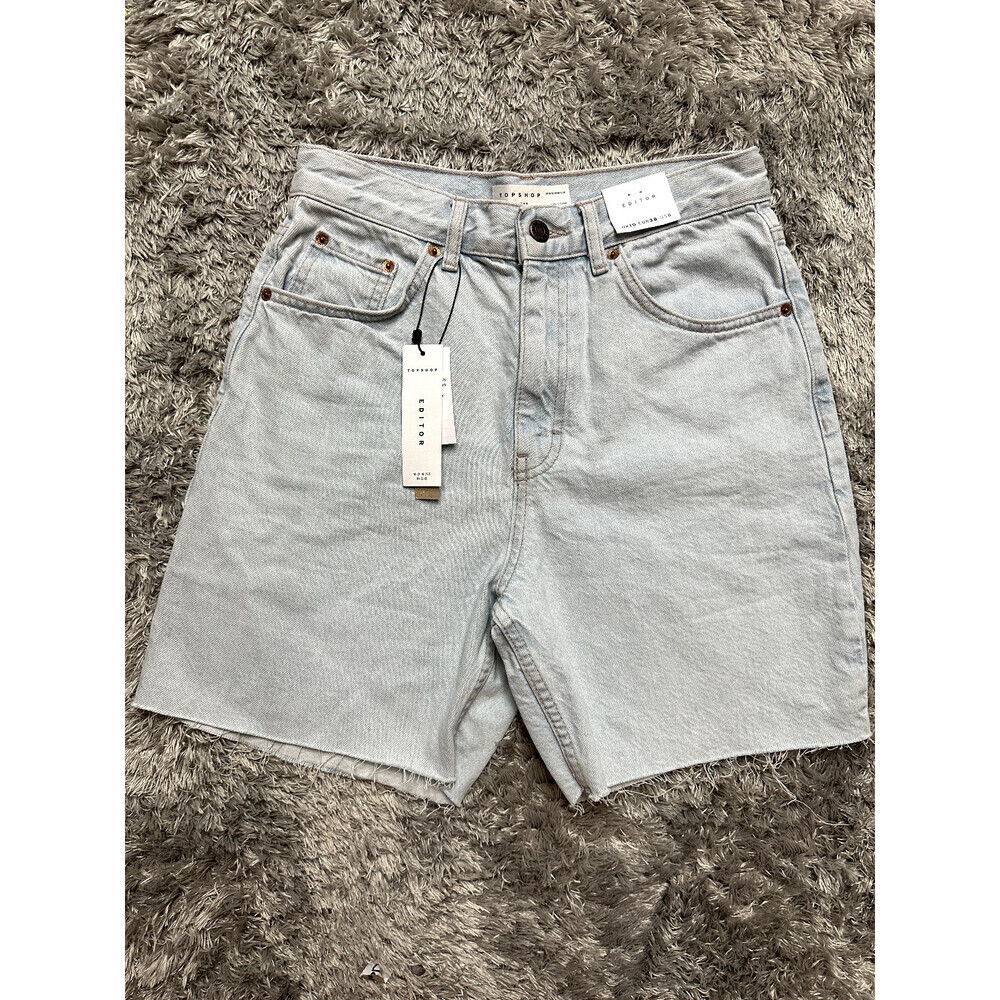 Topshop Women's Super Bleach Editor Raw Hem Jean Denim Shorts Light Blue 6 $65